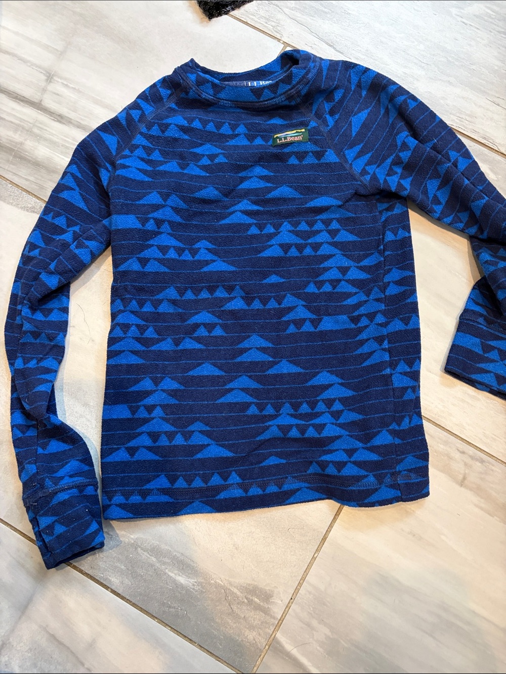 L.L. Bean Boys' Navy and Royal Blue Geometric Long-Sleeve Tee